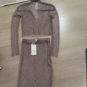 Zara Rhinestone Sheer Maxi Set